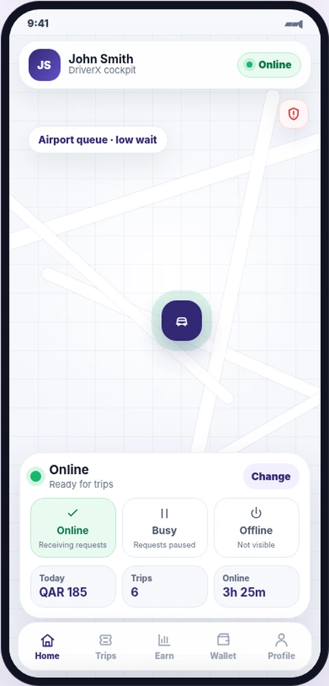 DriverX online and ready screen